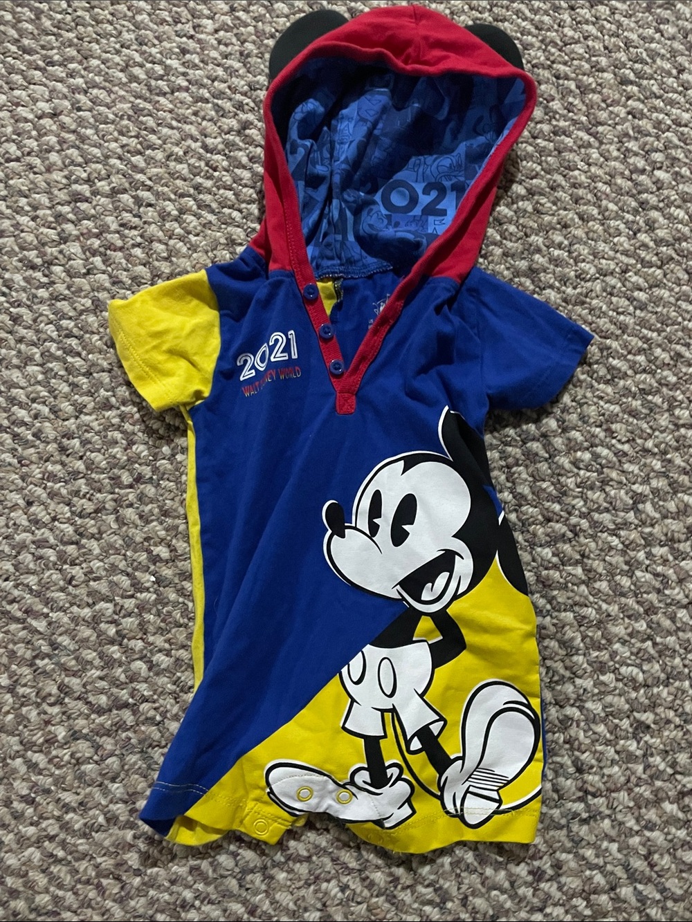Mickey Mouse Hooded Romper - Blue, Yellow, Red